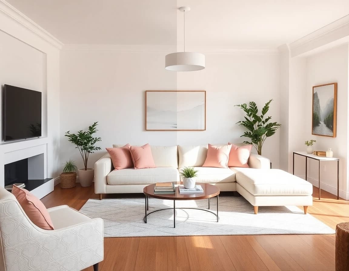 AI 인테리어 디자인 적용 후 리빙룸 변환 결과